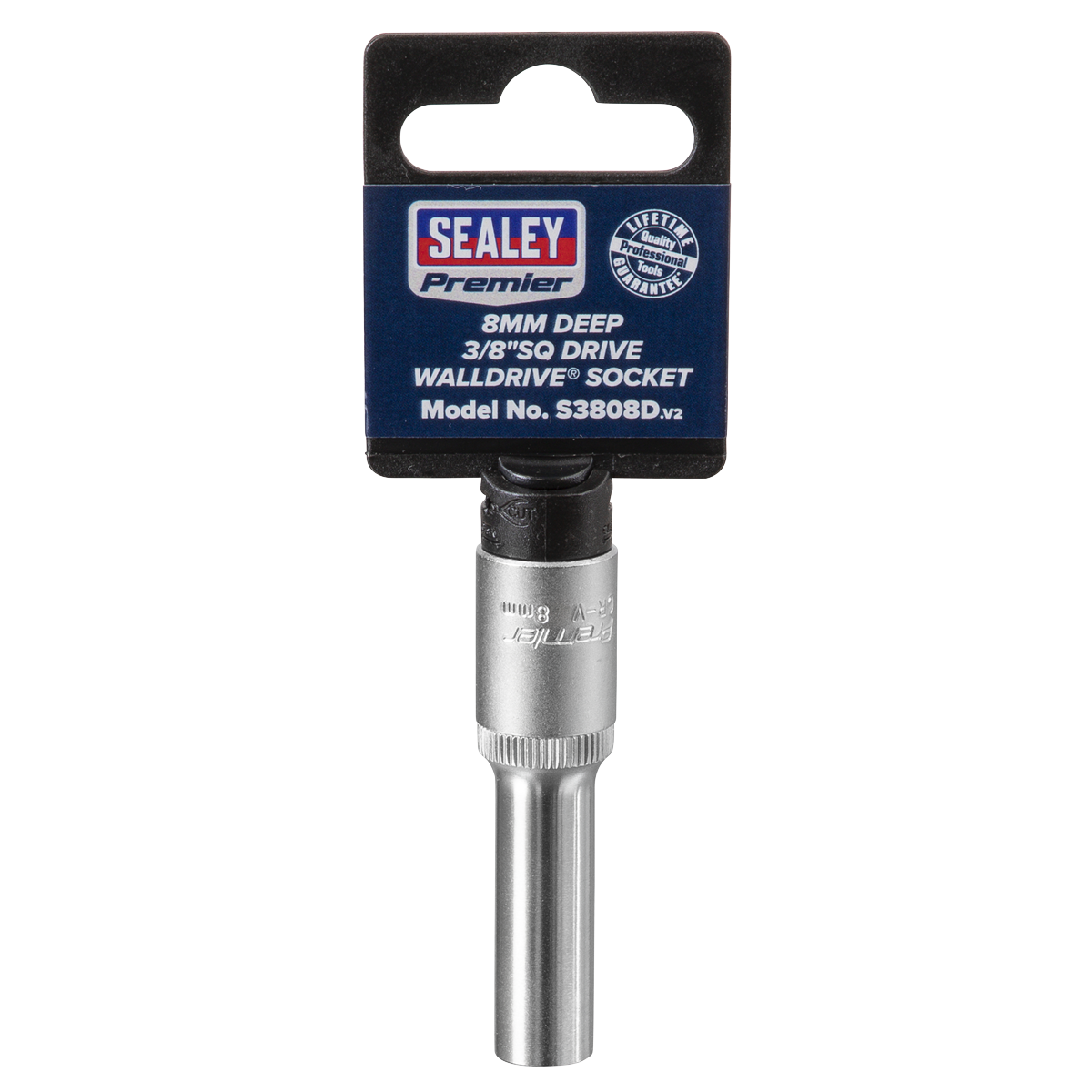 Sealey WallDrive Socket 8mm Deep 3/8" Square Drive Chrome Vanadium Steel S3808D