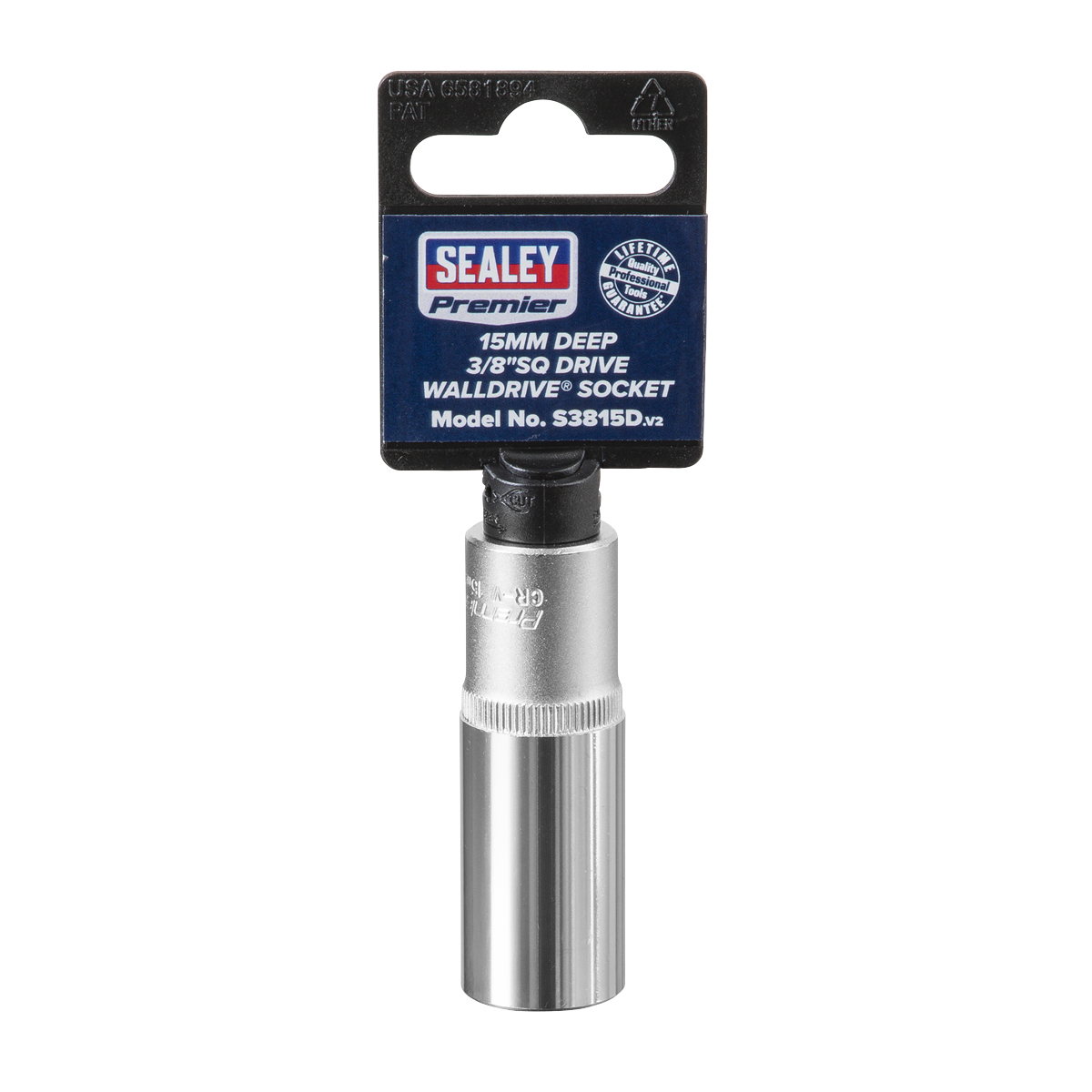 Sealey WallDrive Socket 15mm Deep 3/8" Square Drive Chrome Vanadium Steel S3815D
