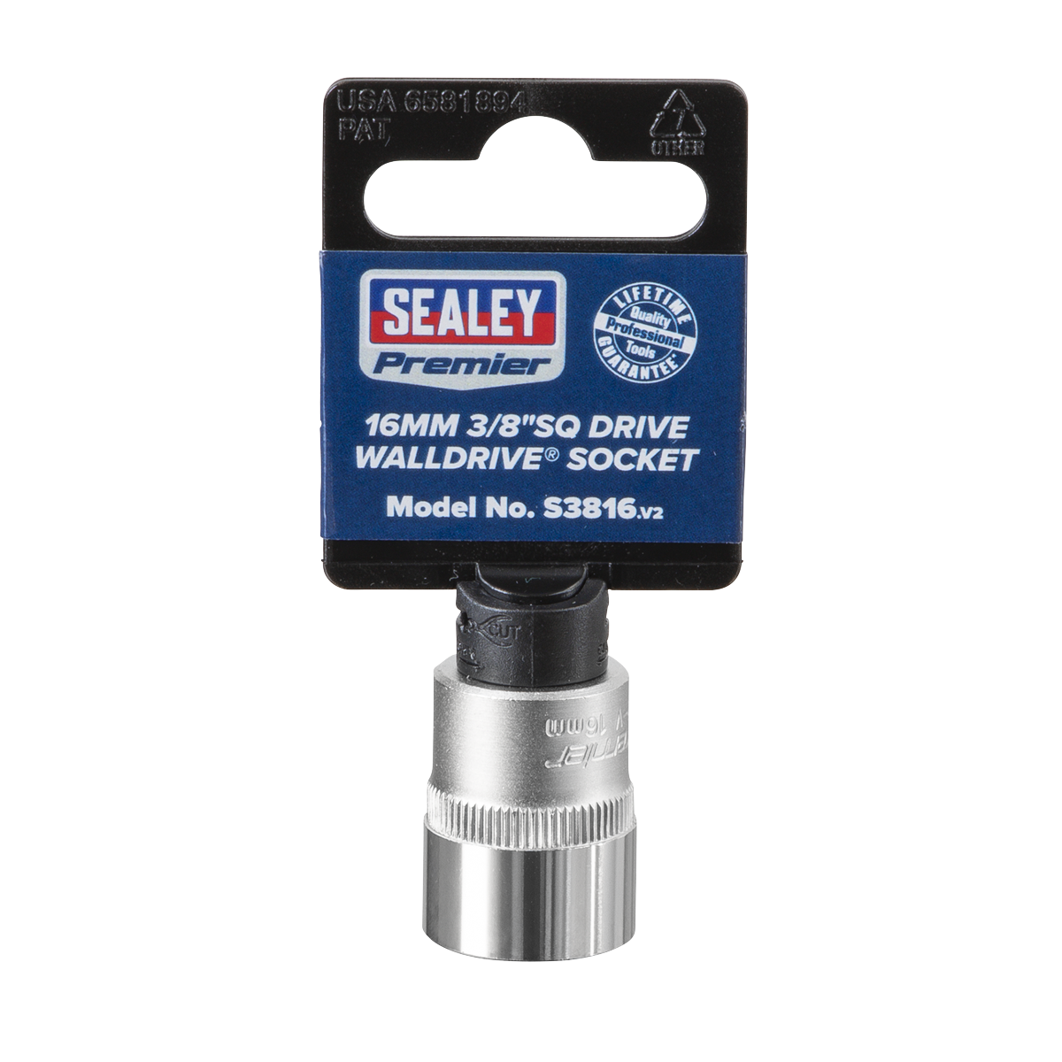 Sealey WallDrive Socket Tool 16mm 3/8" Square Drive Chrome Vanadium Steel S3816