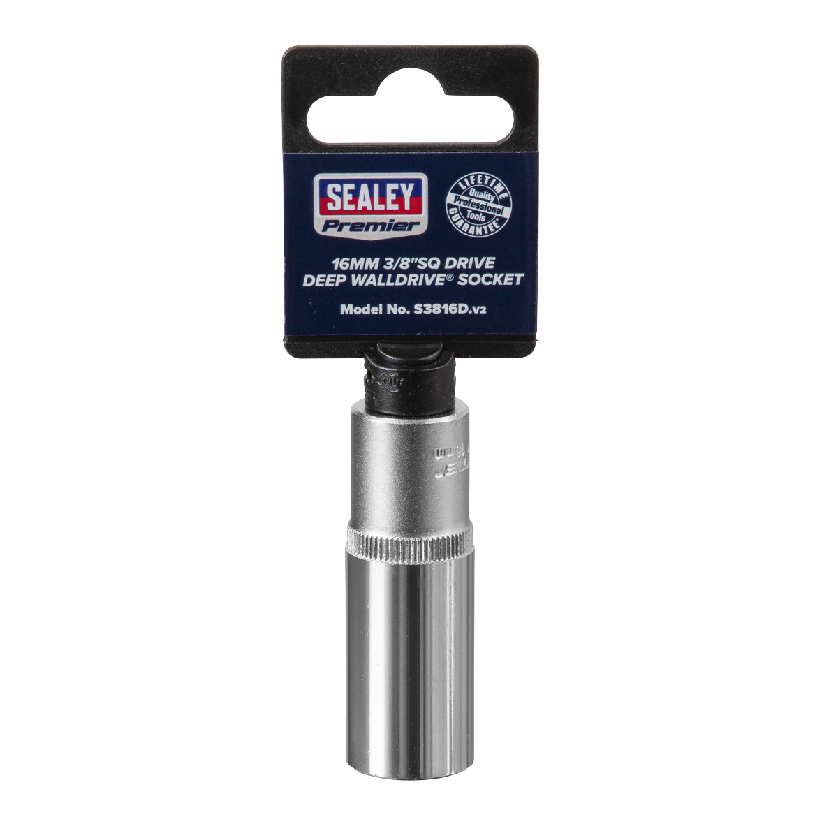 Sealey WallDrive Socket 16mm Deep 3/8" Square Drive Chrome Vanadium Steel S3816D