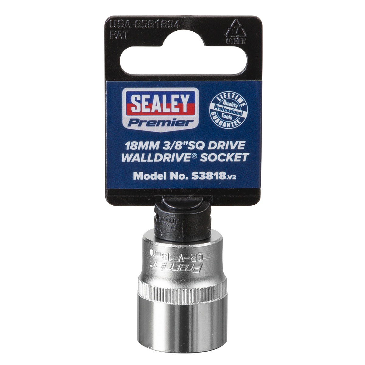 Sealey WallDrive Socket Tool 18mm 3/8" Square Drive Chrome Vanadium Steel S3818