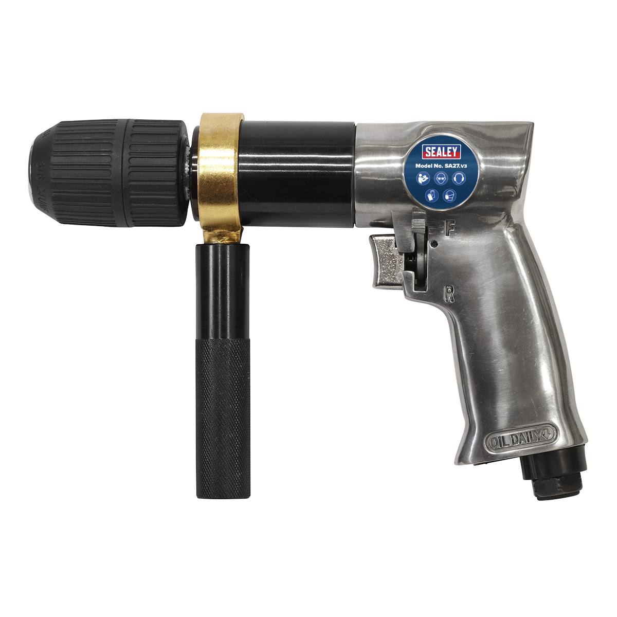 Sealey 13mm 700rpm Air Drill Reversible Keyless Chuck With Side Handle SA27
