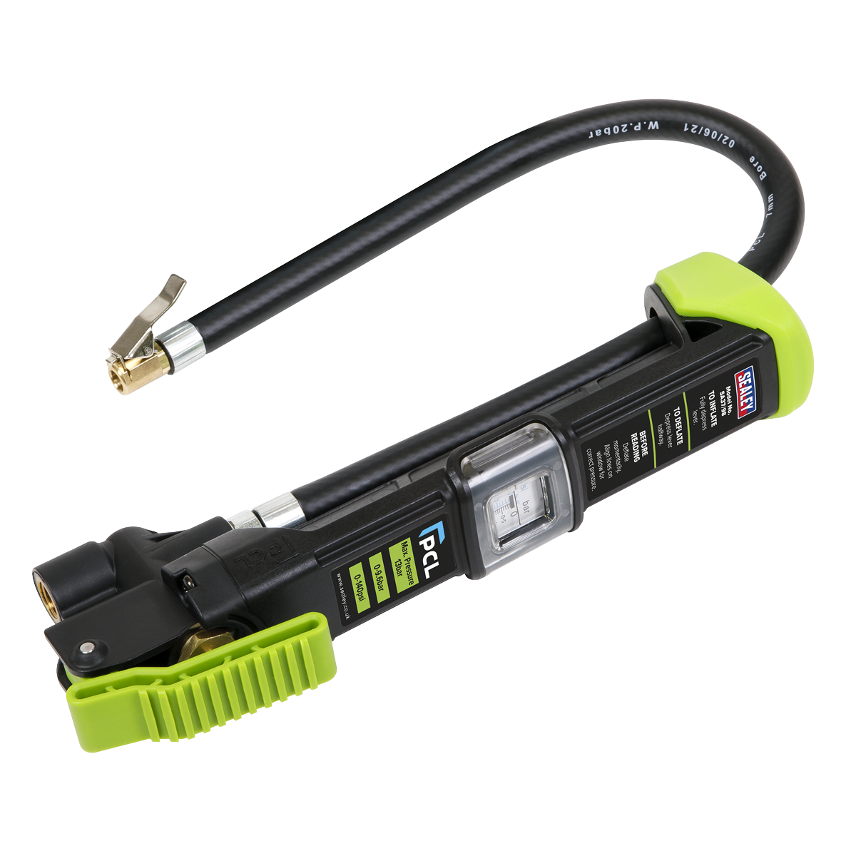 Sealey Clip On Connector Tyre Inflator Airlite Eco 255mm Flexible Hose SA37/98