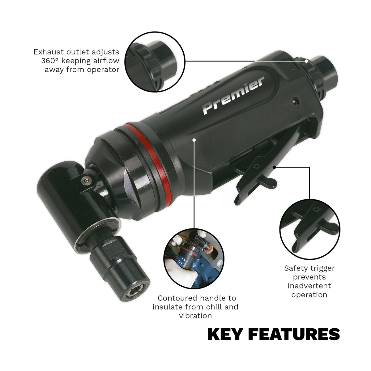 Sealey 90° Air Die Grinder Maxi Size With Aluminium Alloy Housing SA655