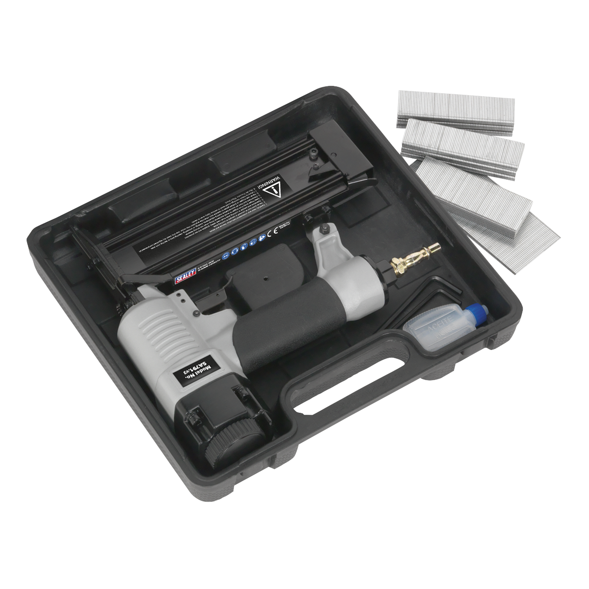 Sealey Air Nail Gun Aluminium Body & Rubber Grip Handle 15-50mm 1/4" BSP SA791