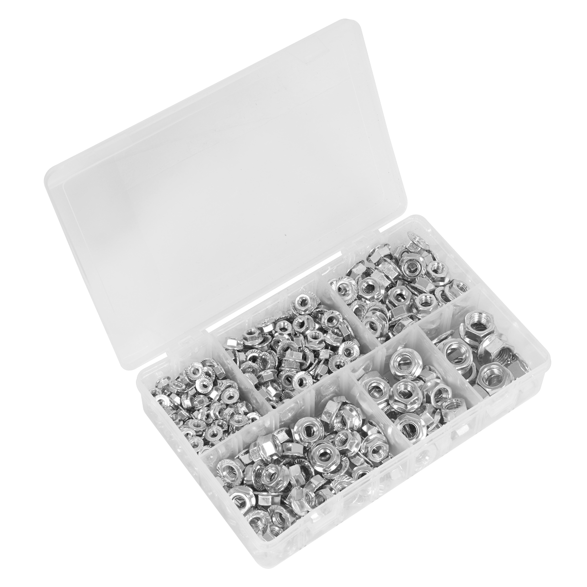 Sealey Flange Nut Assortment 390 Pieces M5-M12 Serrated DIN 6923 Metric AB031FN