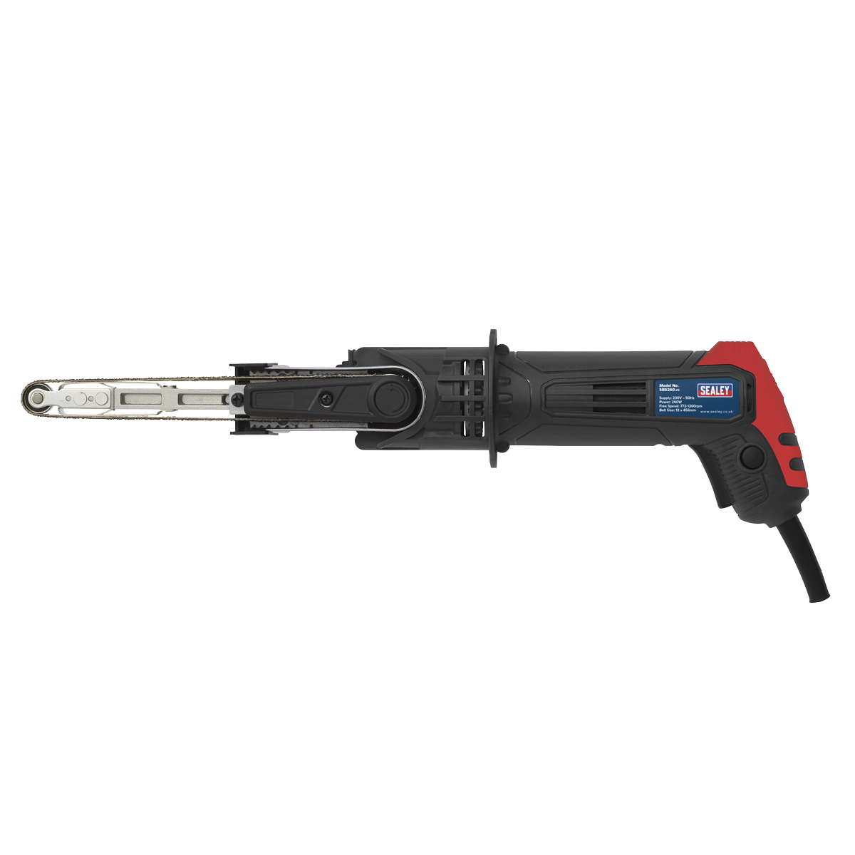 Sealey 260W 12x456mm Variable Speed Belt Sander Push to Lock 772-1200rpm SBS260