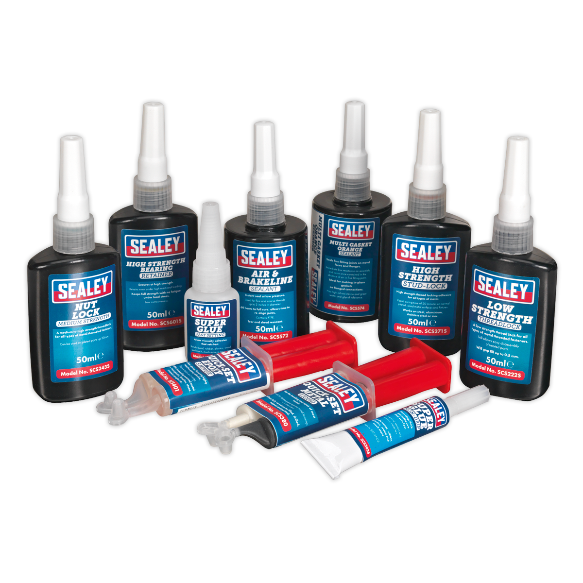 Sealey Adhesive & Sealant Kit With Thread Nut & Stud Lock 10 Pieces SCSKIT1
