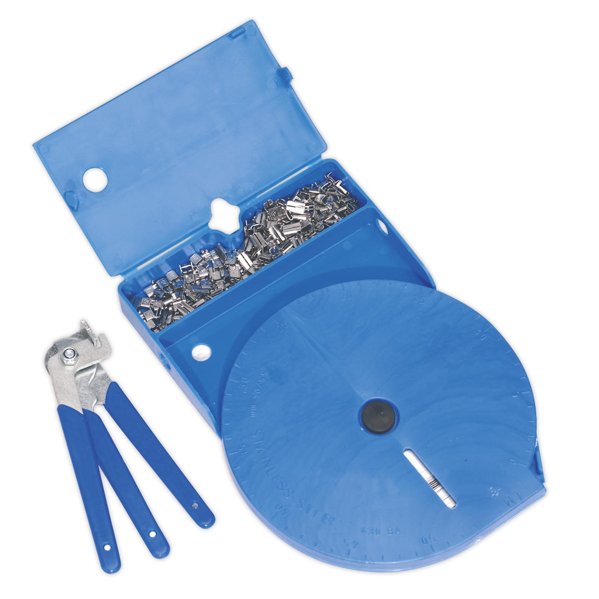 Sealey CVJ Boot Universal Clamp Kit + Dispenser Case & 56m Banding - Blue BSL102