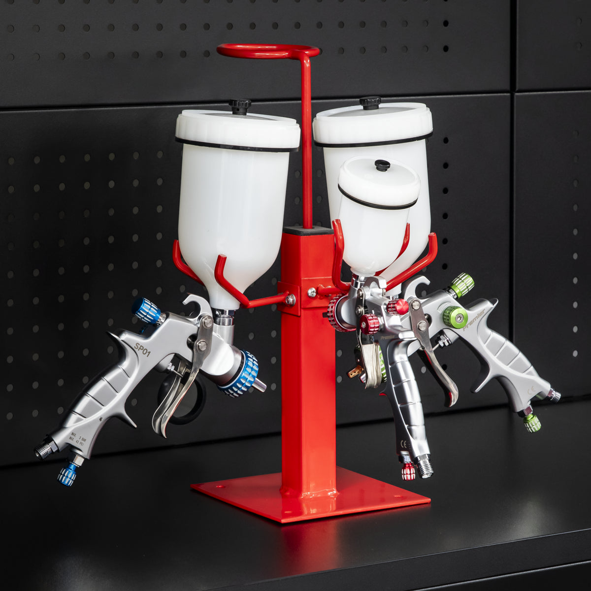 Sealey Spray Gun & Filter Holder With Heavy Duty Stand Steel Hooks 3 Gun SH03