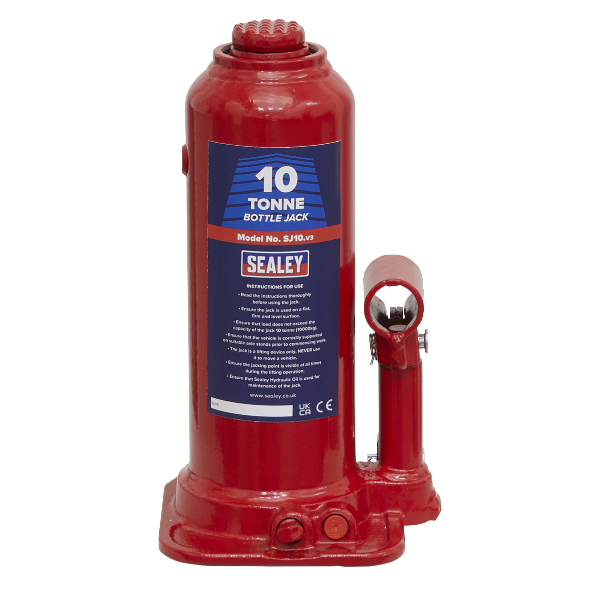 Sealey Bottle Jack Lift With Overload Valve & 2-Piece Handle 10 Tonne SJ10