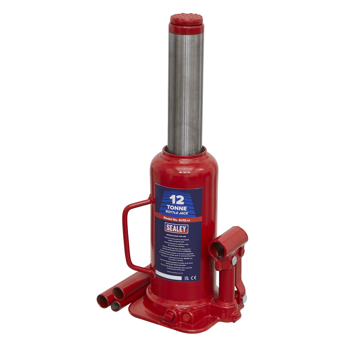 Sealey Bottle Jack Lift With Overload Valve & 2-Piece Handle 12 Tonne SJ12