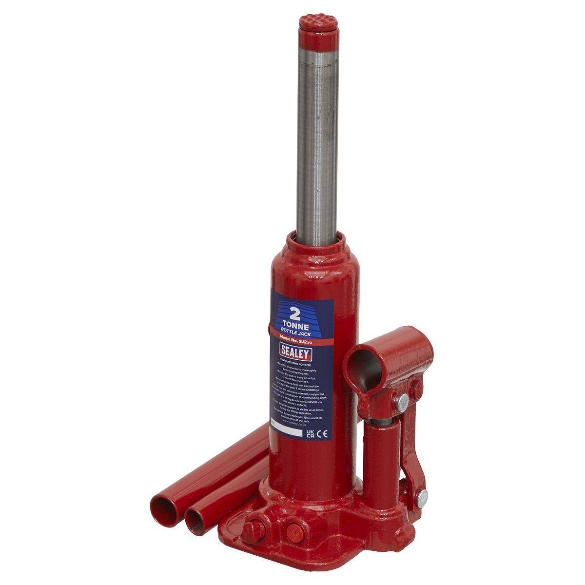 Sealey Bottle Jack Lift With Overload Valve & 2-Piece Handle - 2 Tonne SJ2
