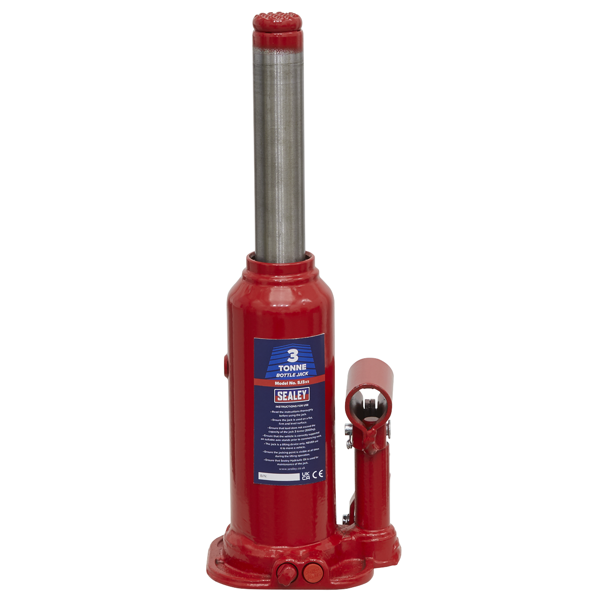 Sealey Bottle Jack Lift With Overload Valve & 2-Piece Handle - 3 Tonne SJ3
