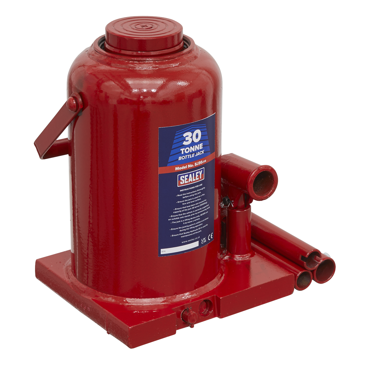 Sealey Bottle Jack Lift With Overload Valve & 3-Piece Handle 30 Tonne SJ30
