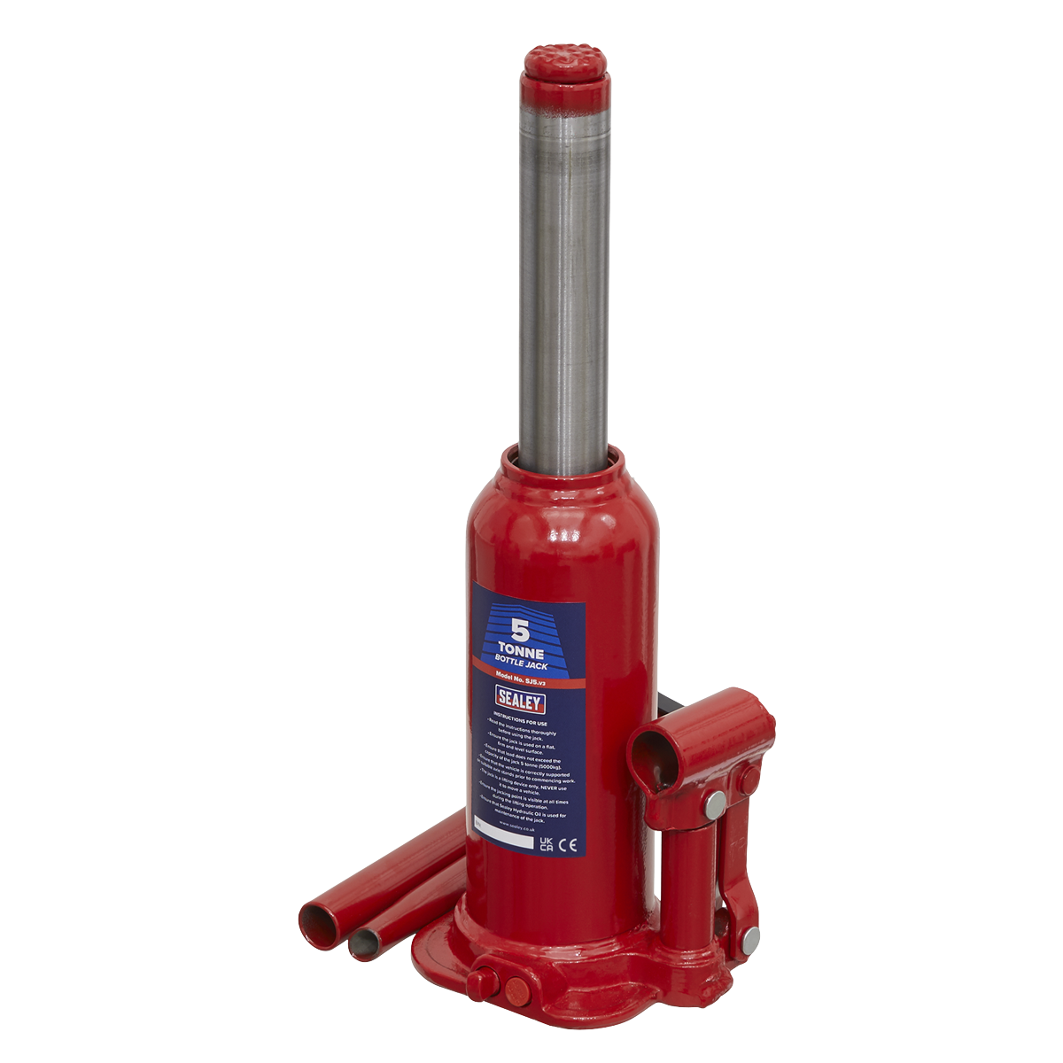 Sealey Bottle Jack Lift With Overload Valve & 2-Piece Handle - 5 Tonne SJ5