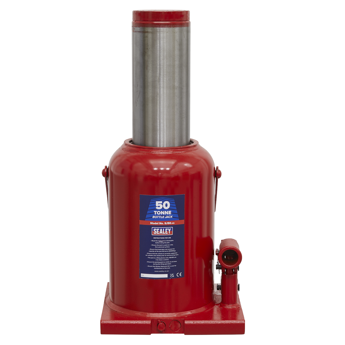 Sealey Bottle Jack Lift With Overload Valve & 2-Piece Handle 50 Tonne SJ50