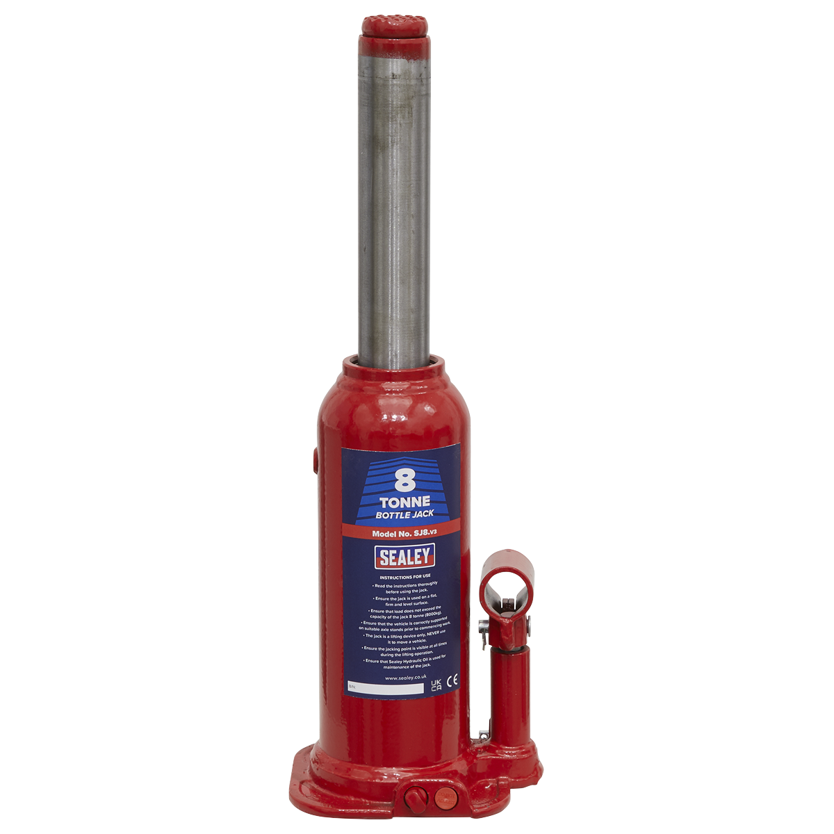 Sealey Bottle Jack Lift With Overload Valve & 2-Piece Handle - 8 Tonne SJ8