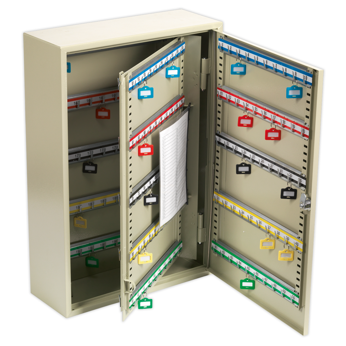 Sealey Key Cabinet Storage Box With Colour-Coded Hook Bars For 200 Keys SKC200