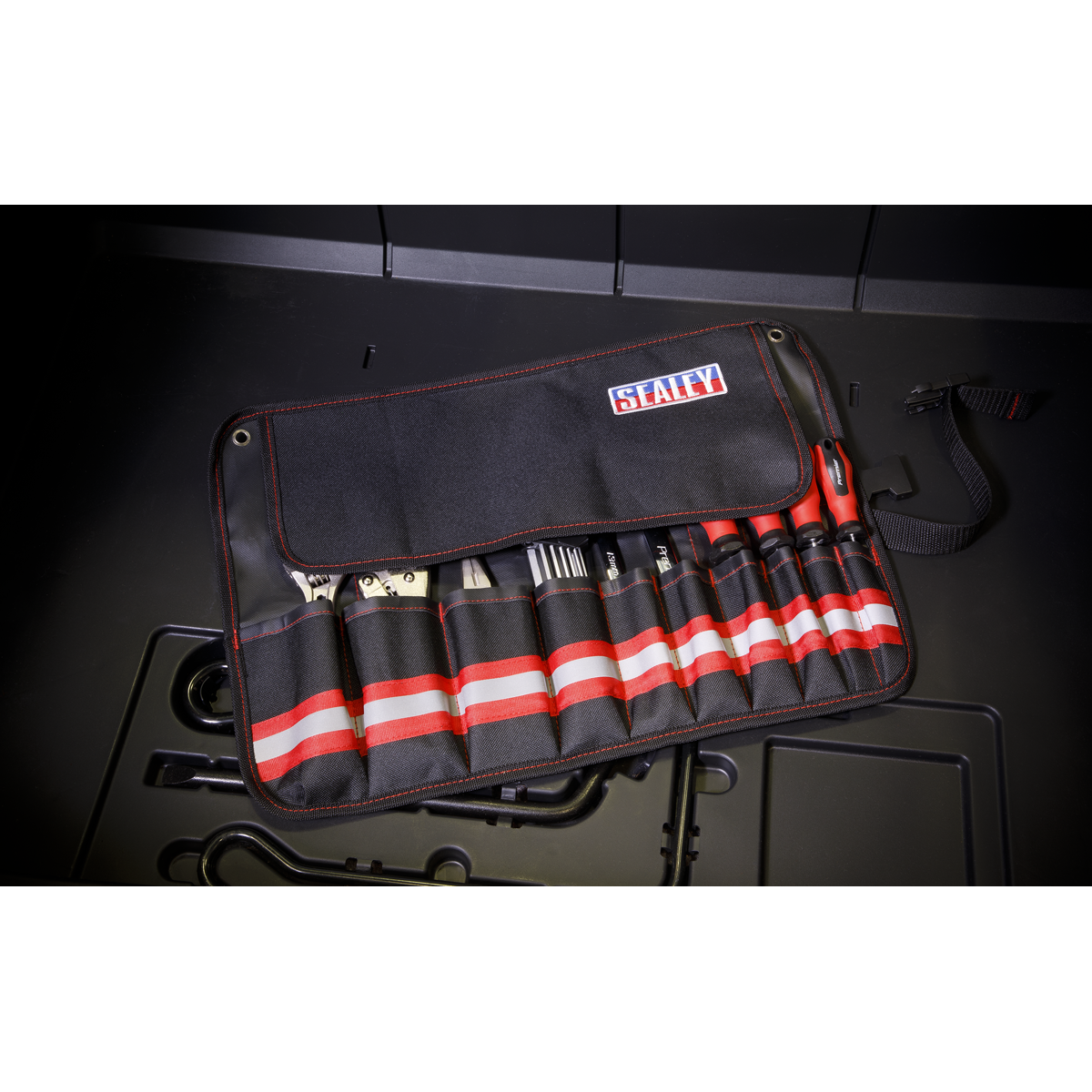 Sealey 10 Pocket Tool Roll Workshop Organiser Storage Bag Pouch Tote SMC45