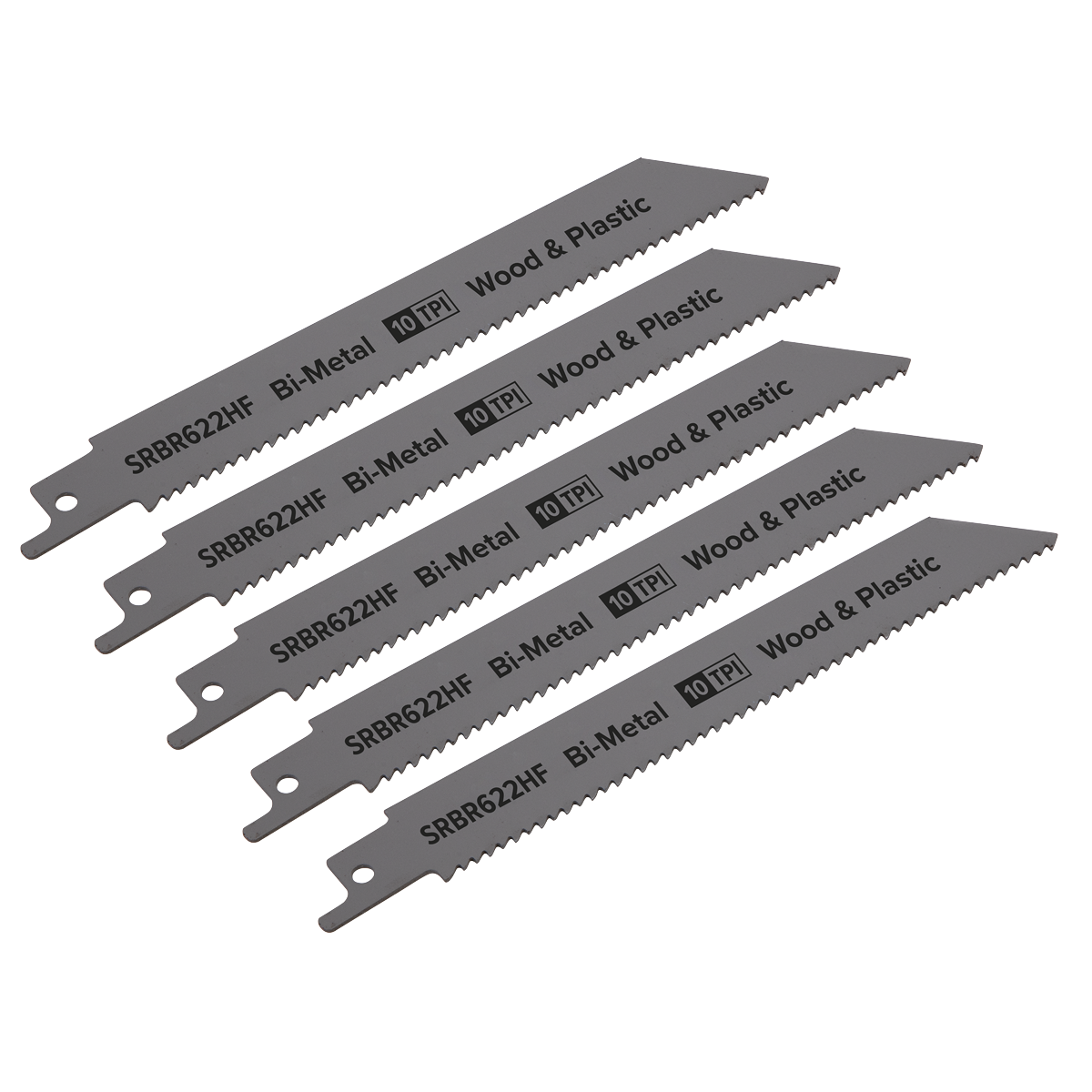 Sealey 150mm 10 TPI Wood Plastics Reciprocating Saw Blade x5 Pieces SRBR622HF