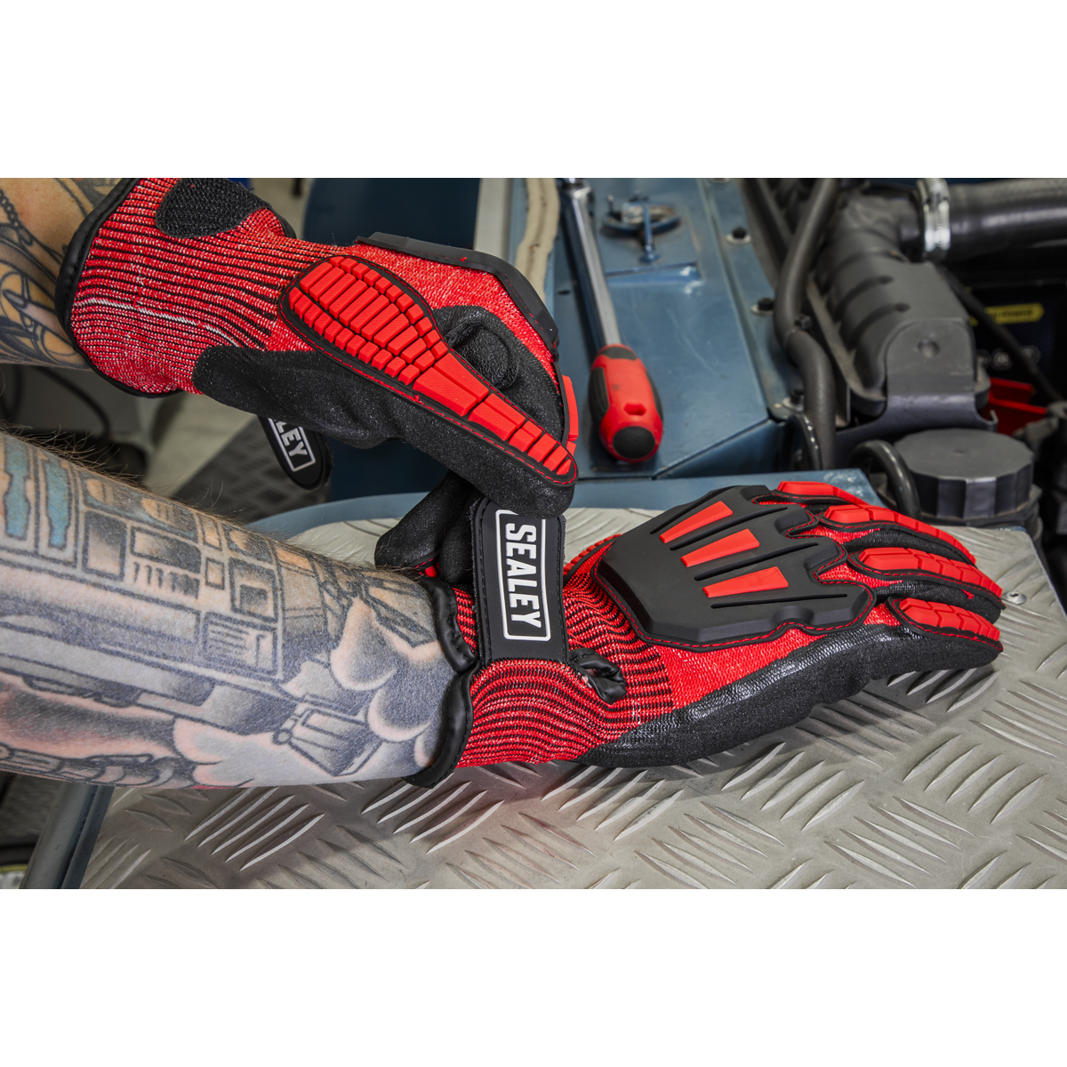 Sealey Cut & Impact Resistant Gloves Anti-Slip Coating - Large - Pair SSP38L