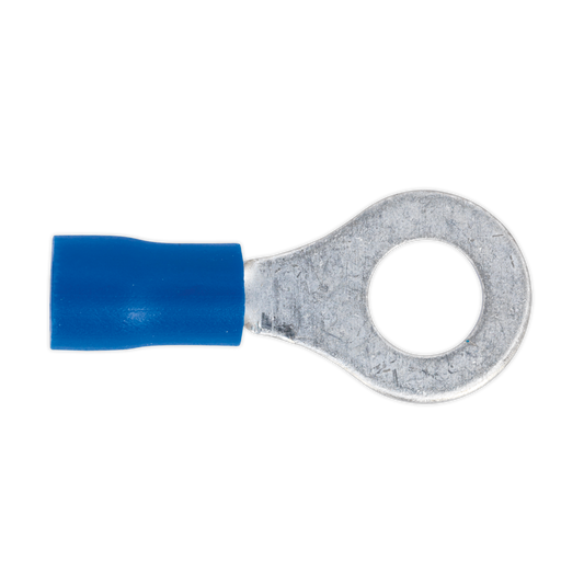 Sealey Easy Entry Ring Terminal 6.4mm Blue 1/4" For Cables 16-14 AWG x100 BT26