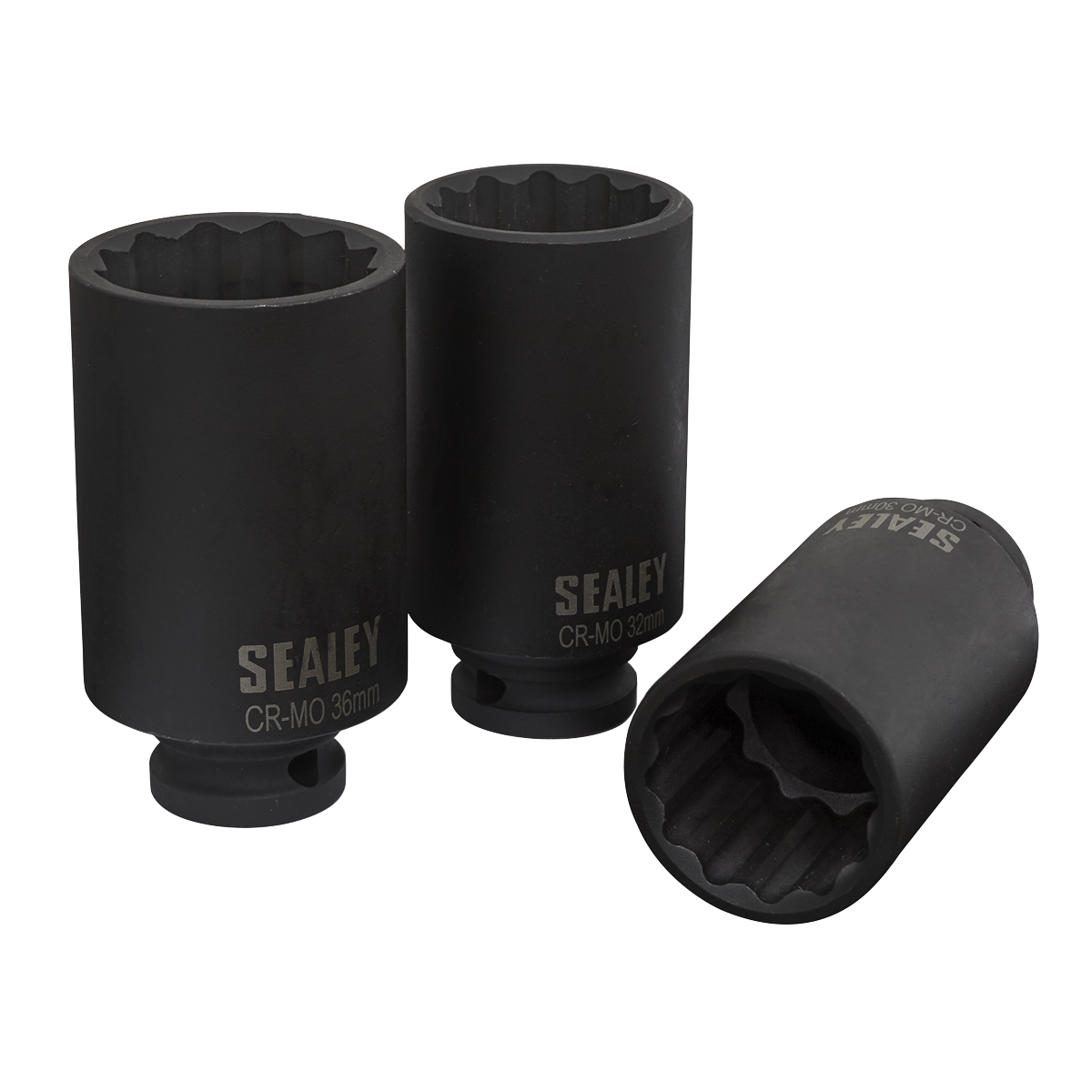 Sealey Impact Hub Nut Socket Set 3 Pieces 12-Point 1/2" Square Drive Black SX051