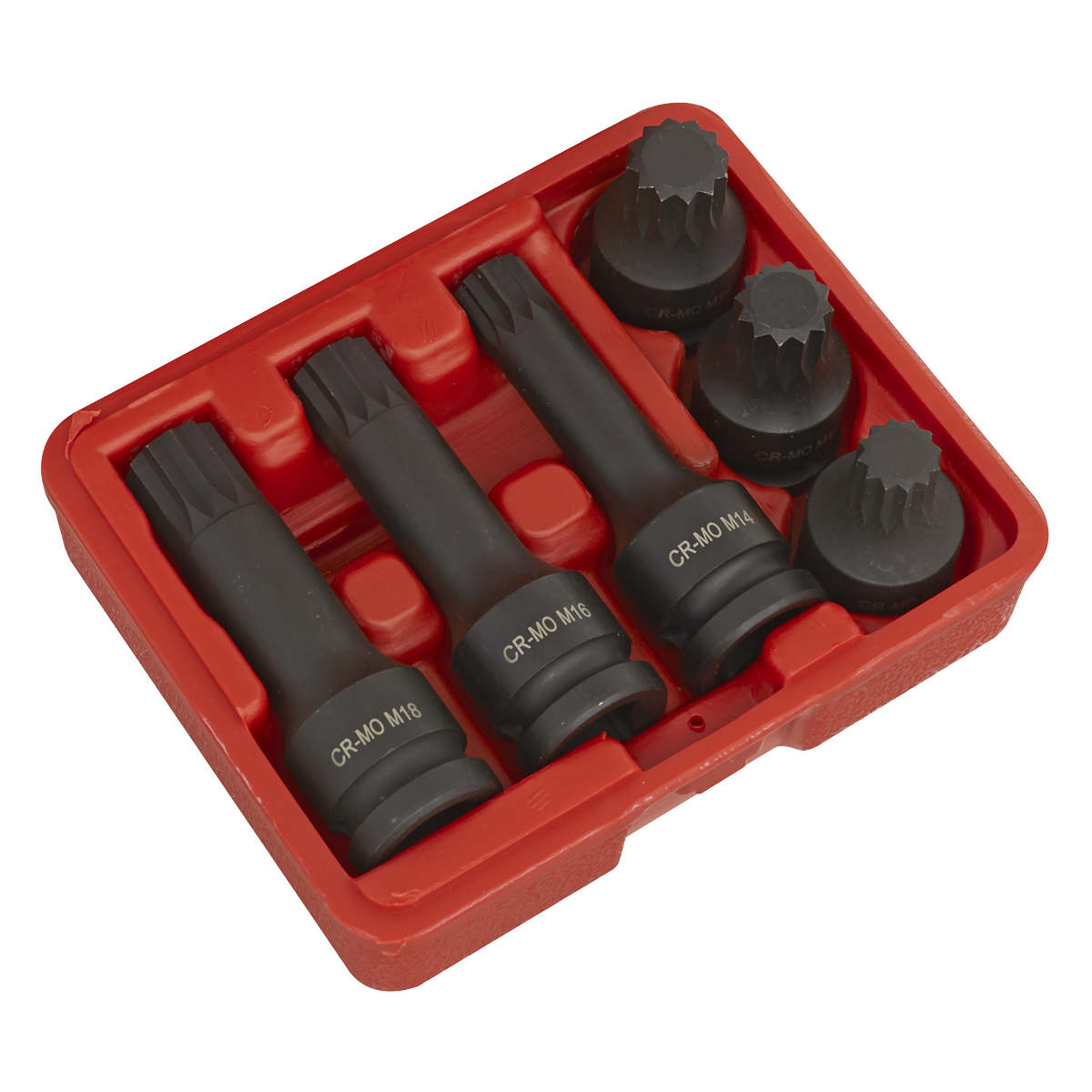 Sealey Impact Spline Socket Bit Set 6 Pieces 1/2" Square Drive Black SX052