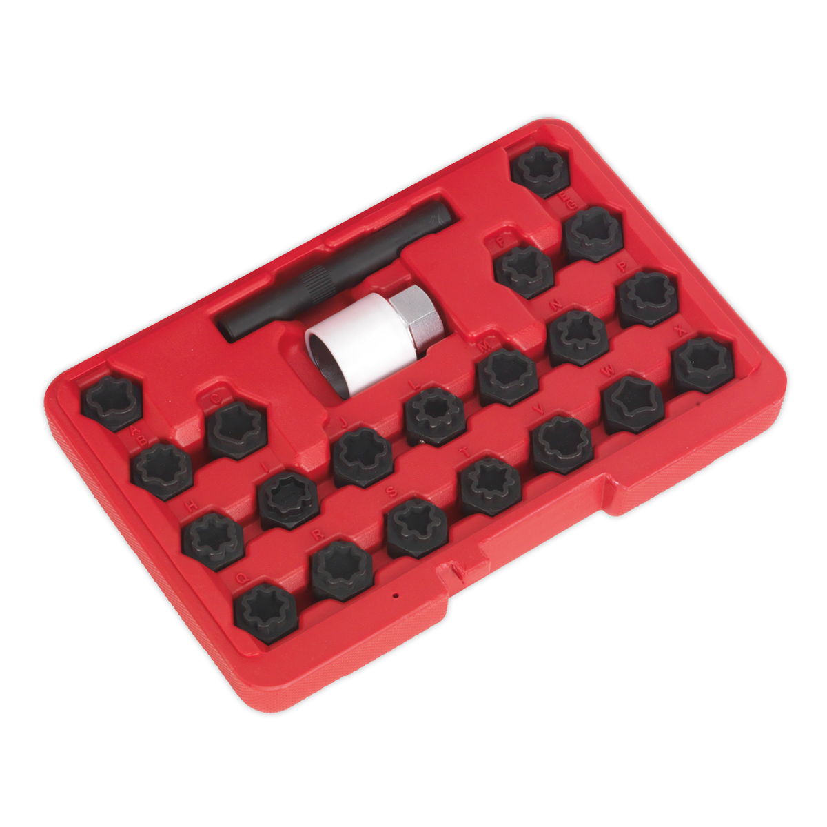 Sealey Locking Wheel Nut Key Set 22 Pieces Fits Audi Vehicles Black SX206