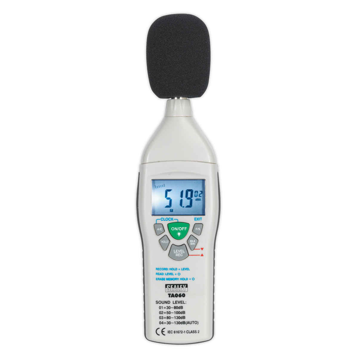 Sealey Sound Level Meter Bar Graph With Backlight Powered By 9V Battery TA060