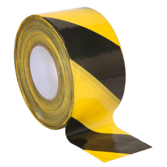 Sealey Hazard Warning Barrier Tape 80mm x 100m Black Yellow Non Adhesive BTBY