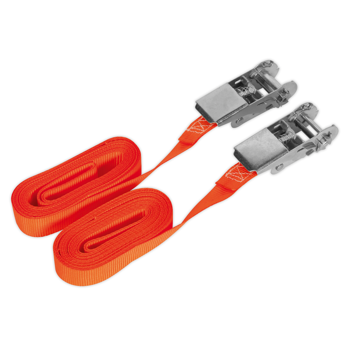 Sealey Self-Securing Ratchet Tie Down 25mm 4.5m 500kg - Orange Pair TD05045E
