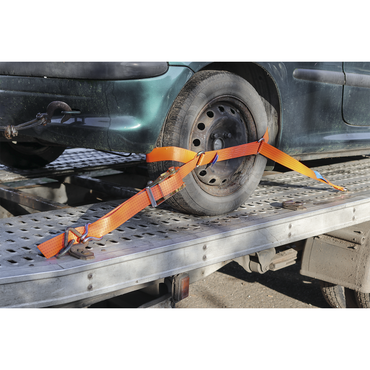 Sealey Car Transporter Ratchet Tie Down 50mm 3m Steel Wheel Single 4500kg TDRWS