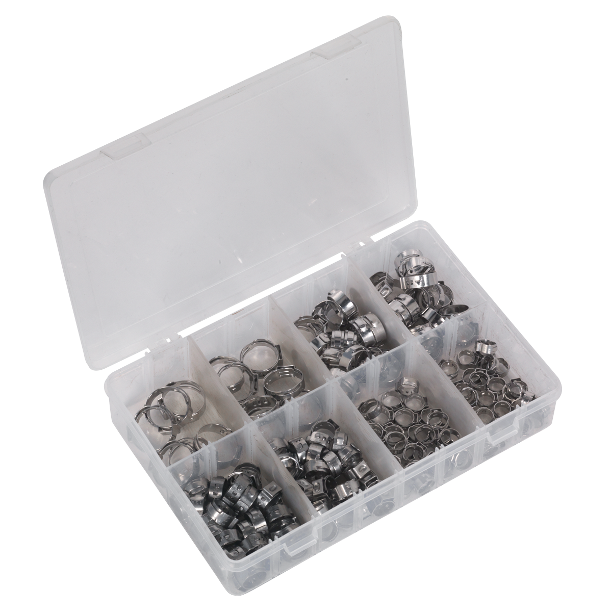 Sealey Single Ear O Clips 160 Pieces Assorted 7mm-20.2mm x 8.5mm-22.8mm AB043SE