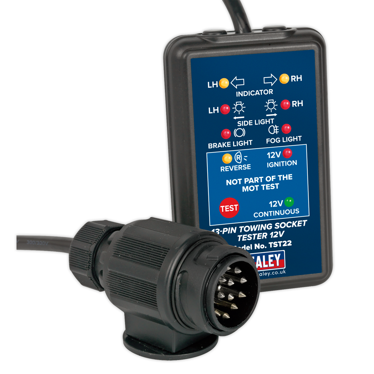 Sealey 13-Pin Towing Socket Tester 12V With 4.9m Cable - DVSA Approved TST22