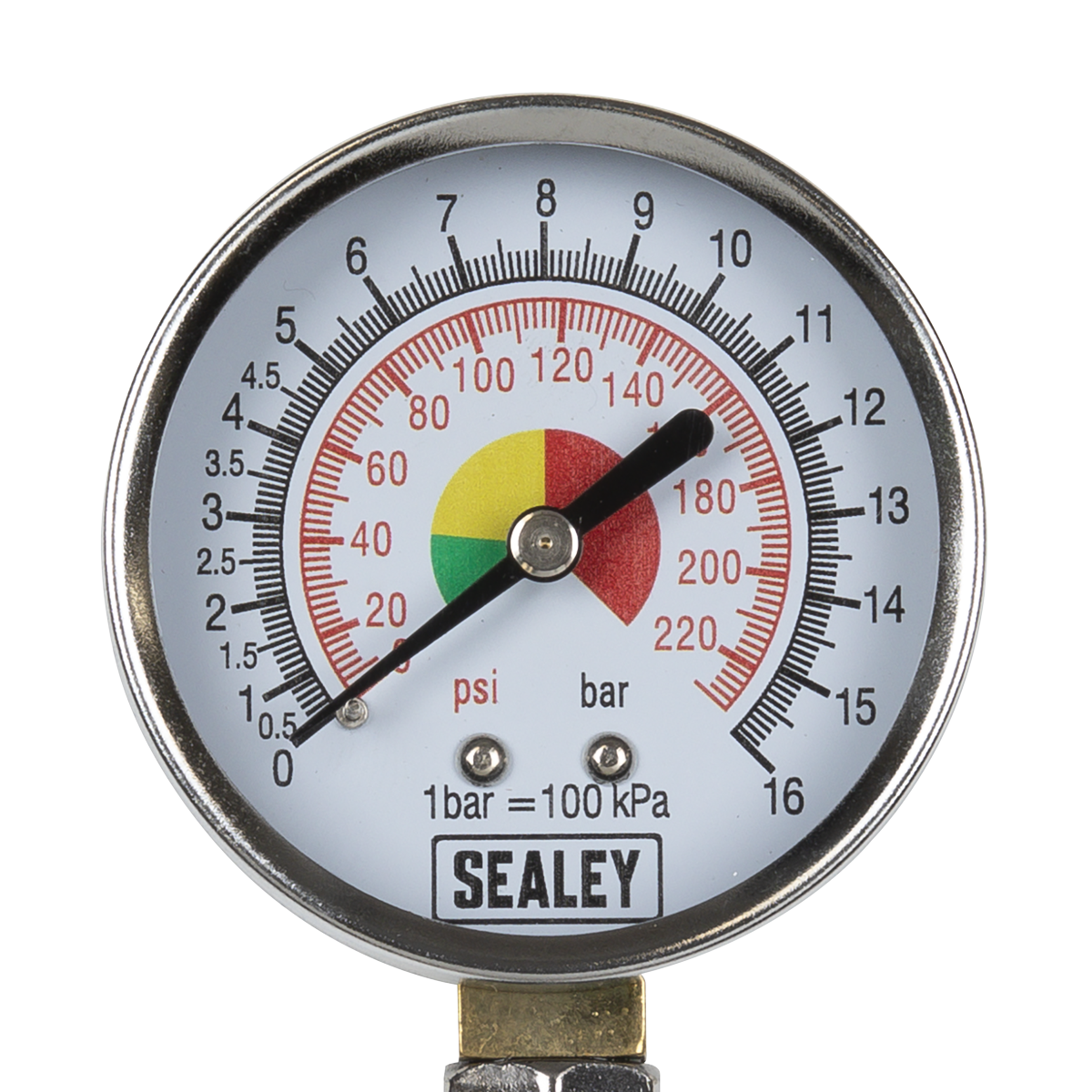 Sealey Twin Connector Dial Type Tyre Pressure Gauge 0-220PSI 120mm TSTPG34