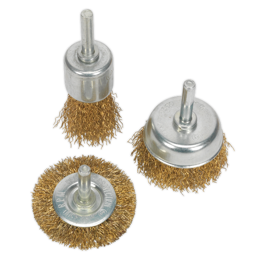 Sealey Wire Brush Set 3 Pieces Brassed Suitable For Power Tools 4500rpm BWBS03