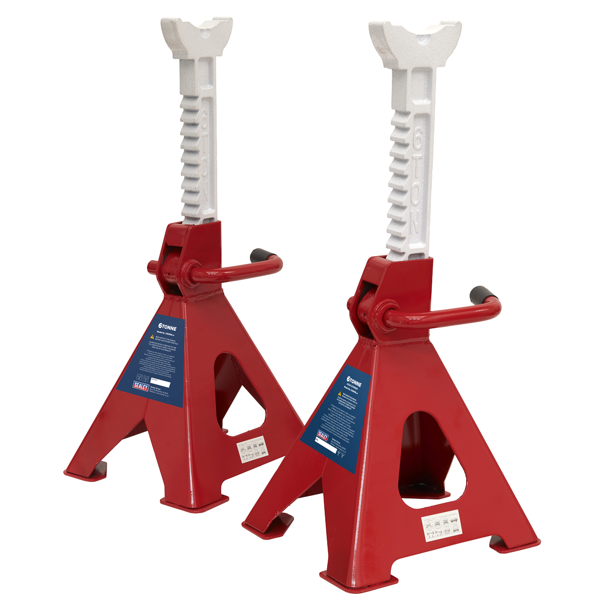 Sealey Ratchet Type 2x Axle Stands 6 Tonne Capacity/Stand 12 Tonnes Red VS2006