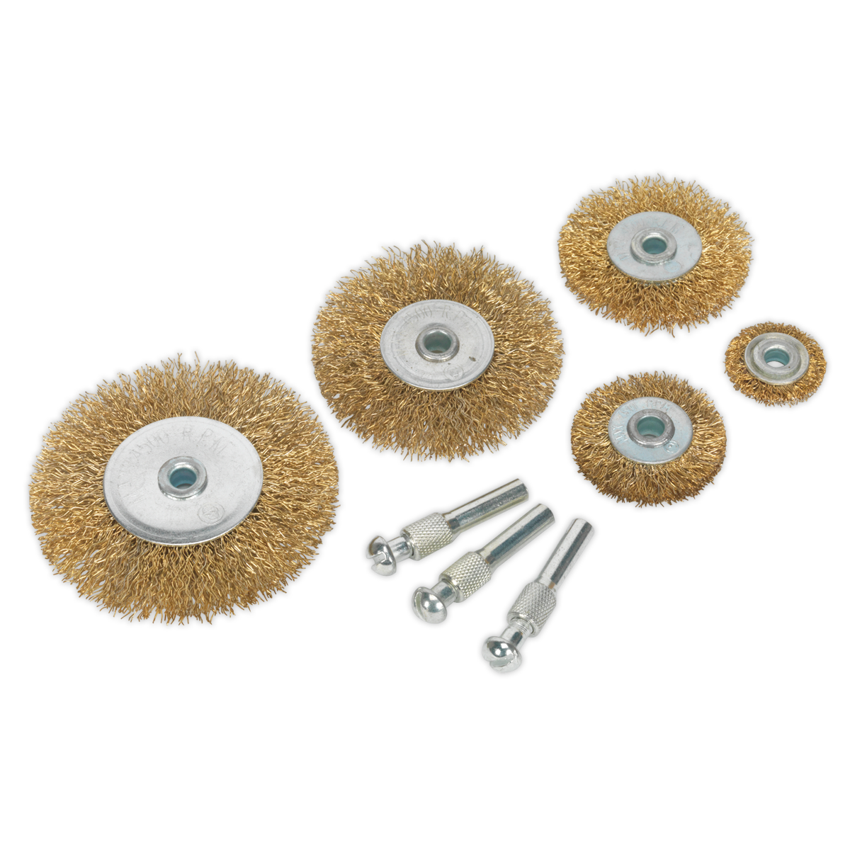 Sealey Wire Brush Set 8 Pieces Brassed Suitable For Power Tools 4500rpm BWBS08