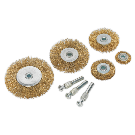 Sealey Wire Brush Set 8 Pieces Brassed Suitable For Power Tools 4500rpm BWBS08