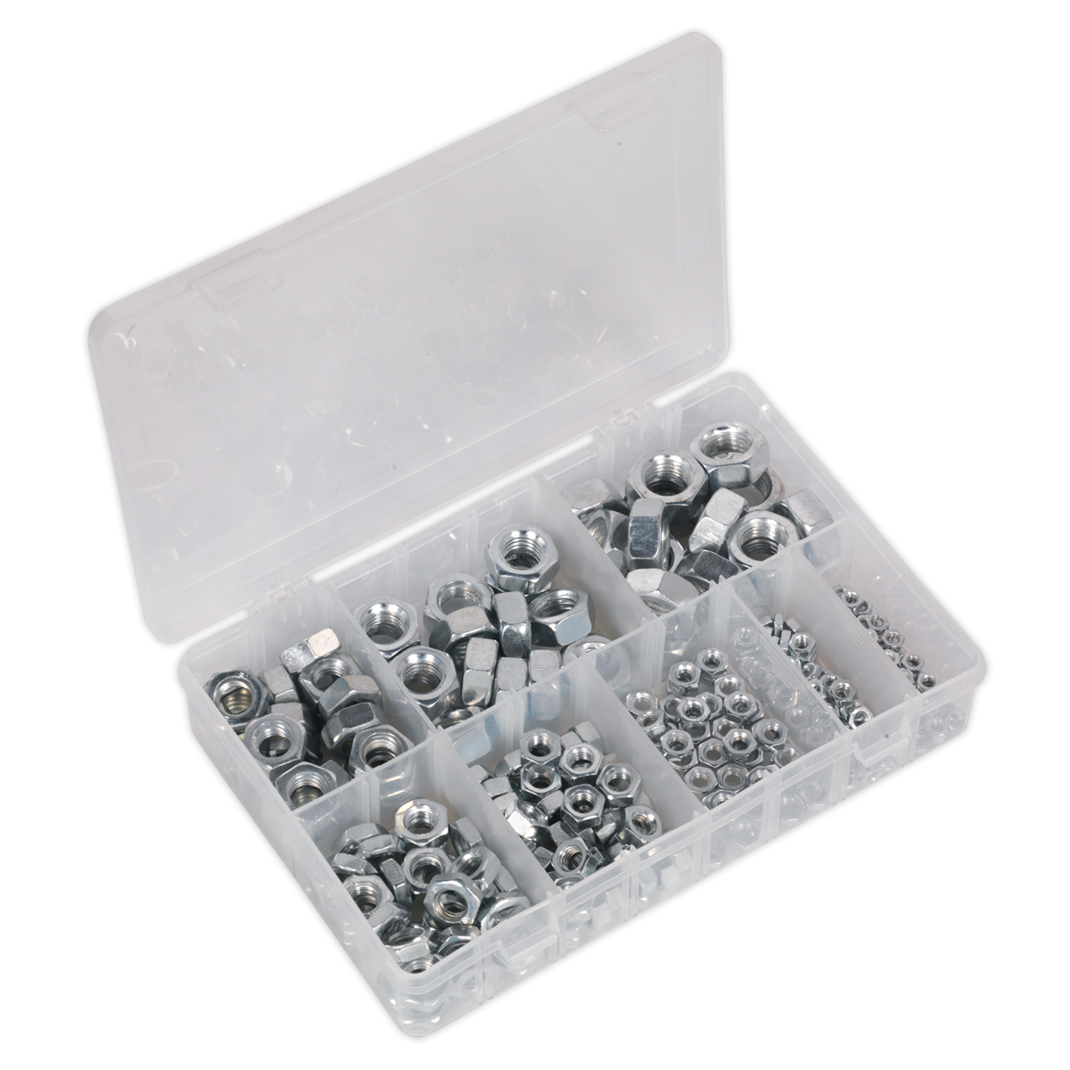 Sealey Steel Nut Assortment 255 Pieces M4-M16 DIN 934 Metric Silver AB046SN
