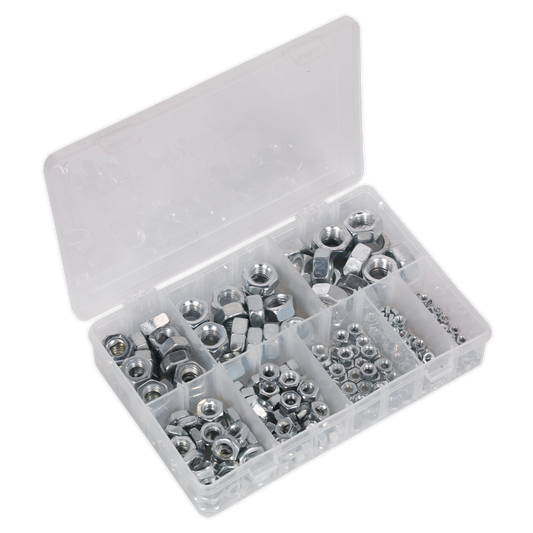 Sealey Steel Nut Assortment 255 Pieces M4-M16 DIN 934 Metric Silver AB046SN