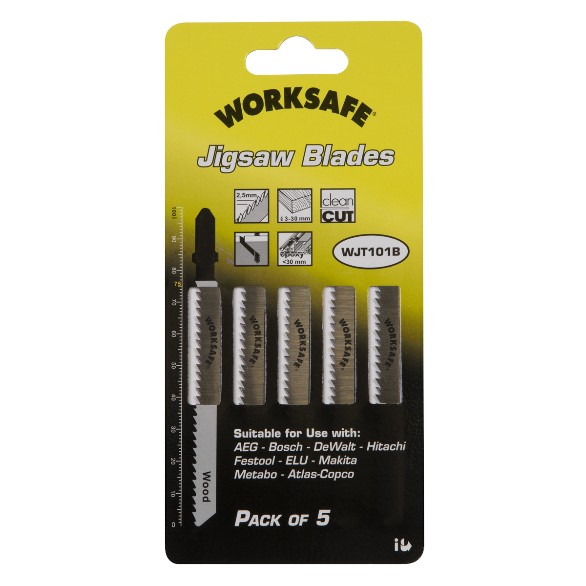 Sealey Jigsaw Blade For Wood & Plastics 75mm 10 TPI - Pack of 5 Pieces WJT101B