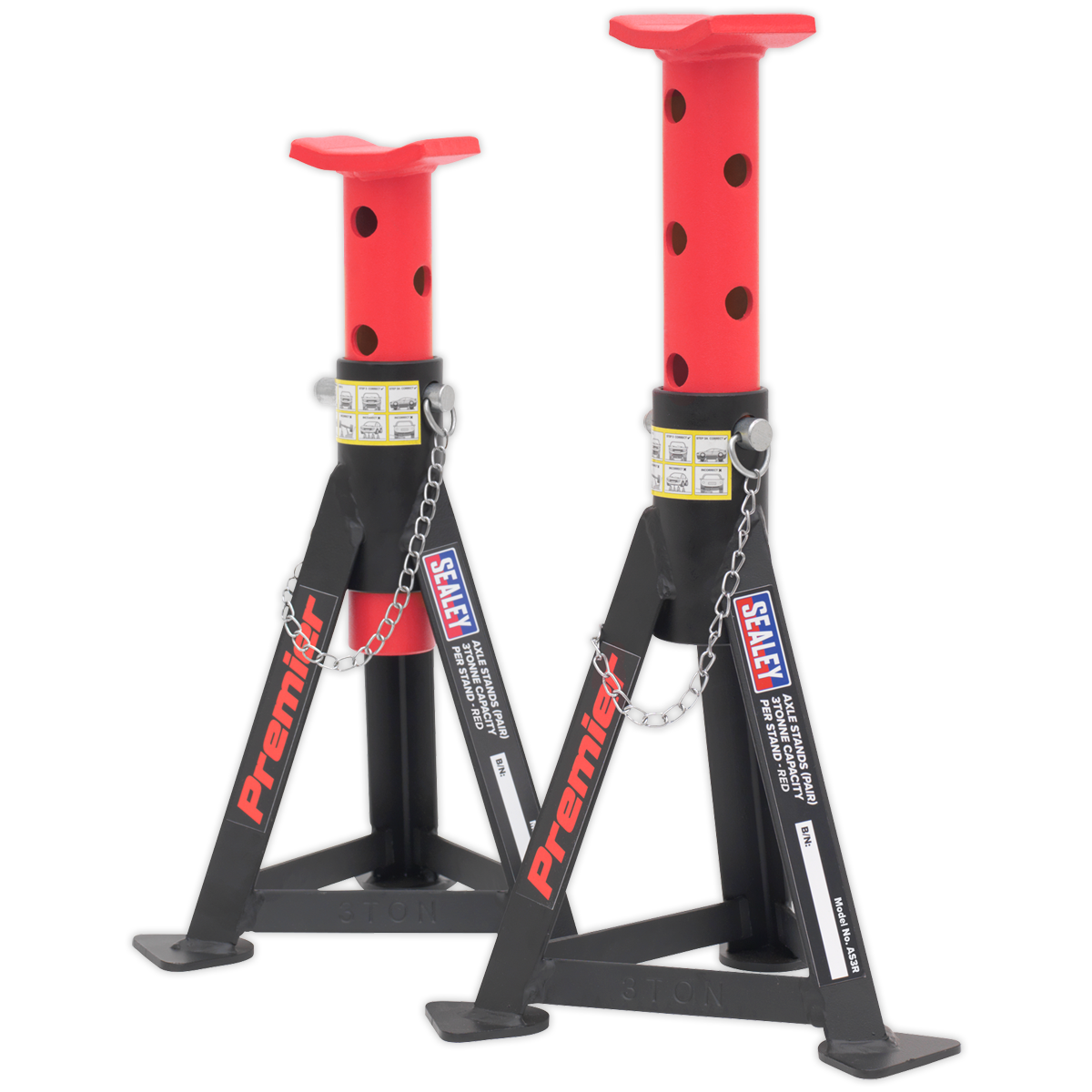 Sealey 2x Axle Stands Heavy Duty Lift 3 Tonne Capacity/Stand - Red AS3R