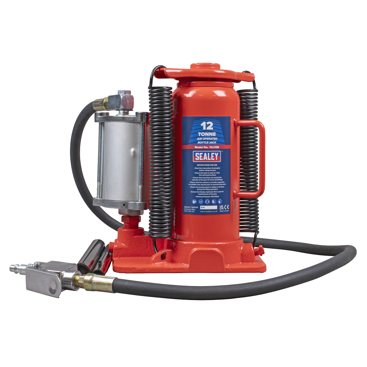 Sealey Air Operated Hydraulic Bottle Jack 12 Tonne Heavy Duty Durable YAJ12S
