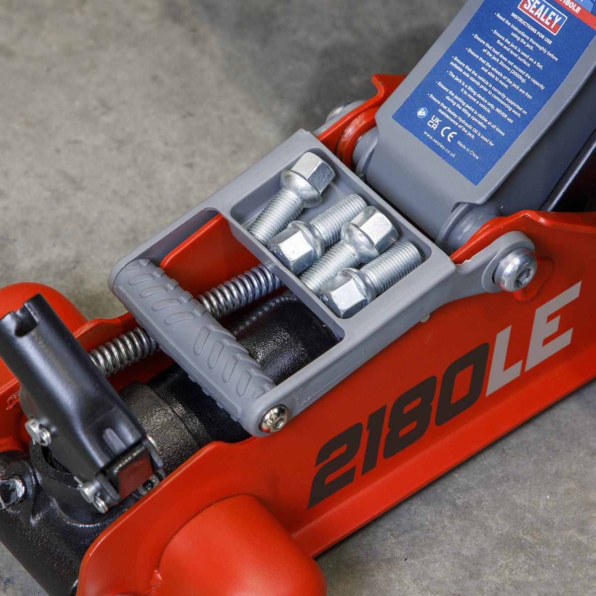 Sealey Handle Trolley Jack 2 Tonne Low Profile Short Chassis Red 2180LE