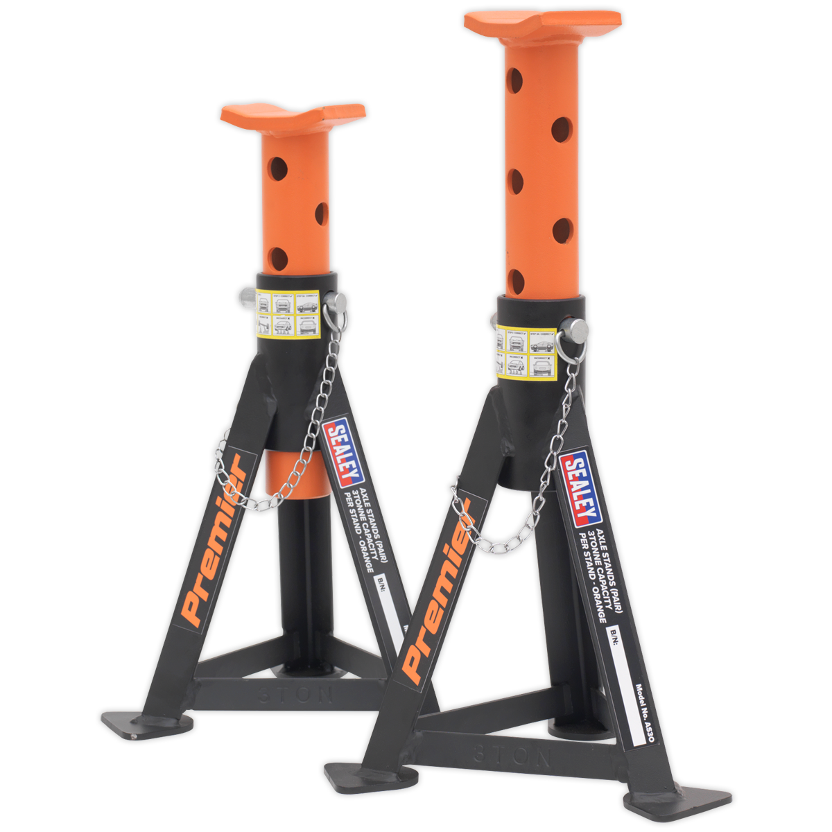 Sealey 2x Axle Stands Heavy Duty Lift 3 Tonne Capacity/Stand - Orange AS3O