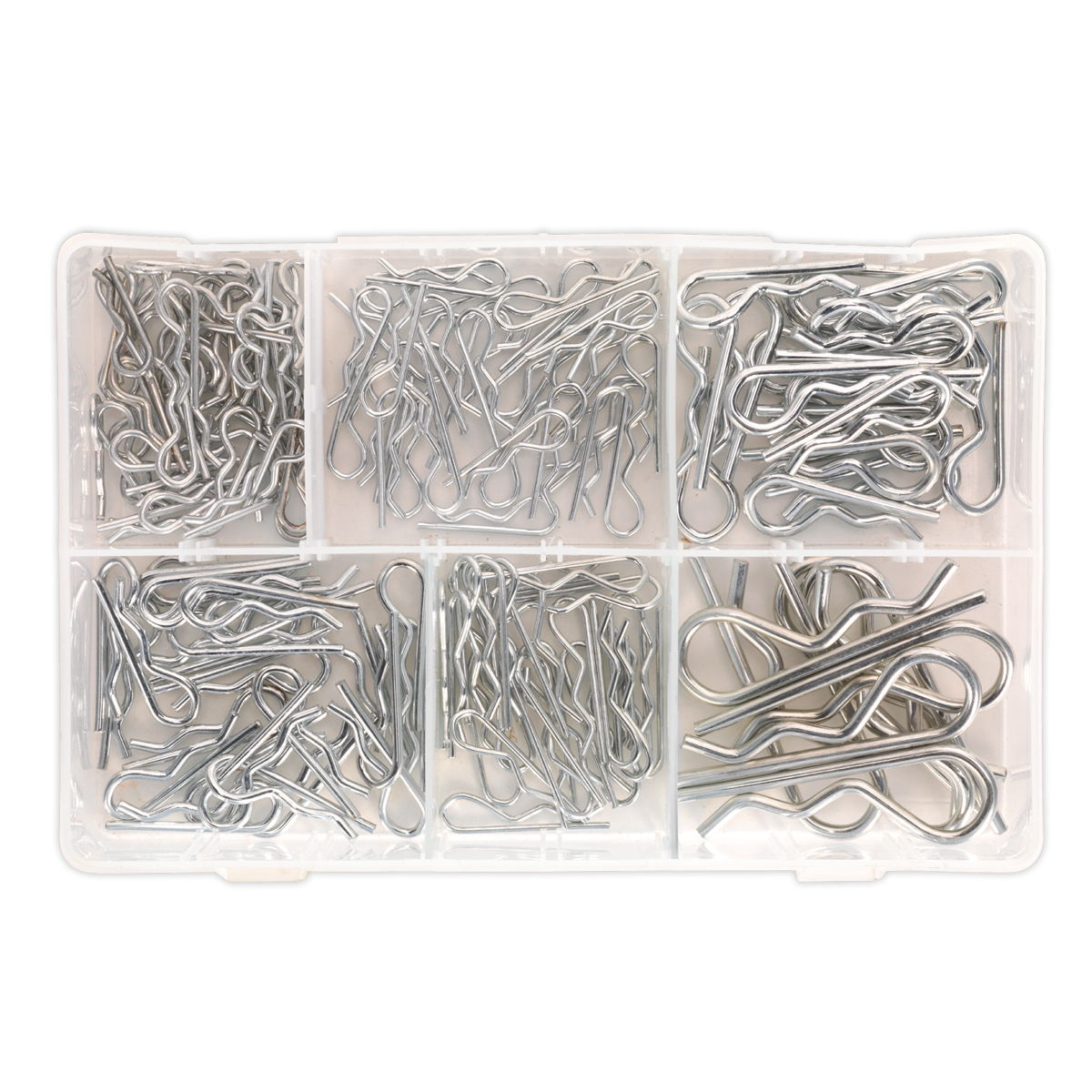 Sealey R Clips 150 Pieces Assorted 2mm-4mm x 31mm-74mm Partitioned Box AB002RC