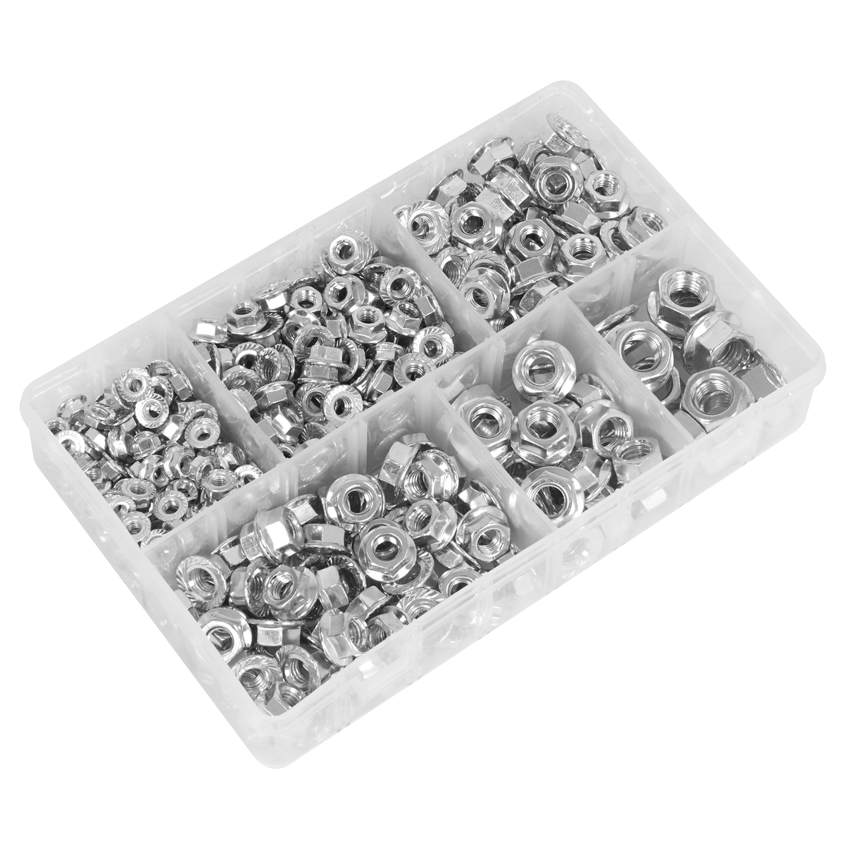Sealey Flange Nut Assortment 390 Pieces M5-M12 Serrated DIN 6923 Metric AB031FN